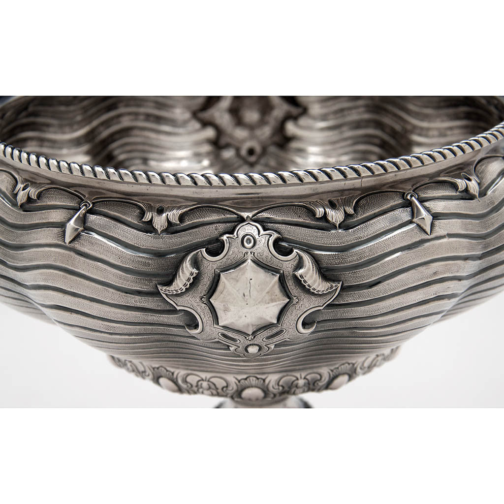 Cartouche of Grosjean &amp; Woodward Antique Sterling Silver Centerpiece Bowl, Retailed by Tiffany &amp; Co., New York City, 1854-65