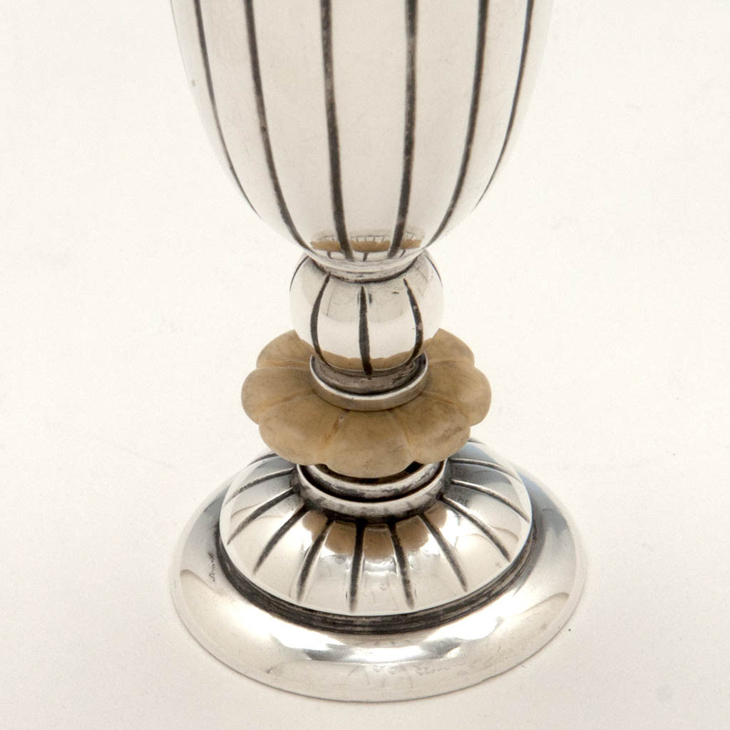 Base to Erik Magnussen Designed for Gorham Pair of Art Deco Sterling Silver and Ivory Salt &amp; Pepper Shakers, Special Order Code F/YW, Providence, 1926