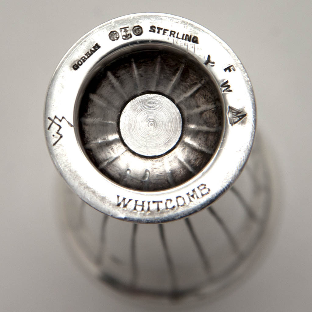 Marks on Erik Magnussen Designed for Gorham Pair of Art Deco Sterling Silver and Ivory Salt &amp; Pepper Shakers, Special Order Code F/YW, Providence, 1926