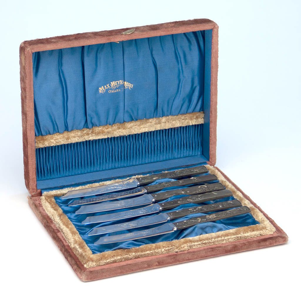 Gorham Antique Mixed Metal Japanese Design Fruit Knives, set of 6, Providence, RI, c. 1880