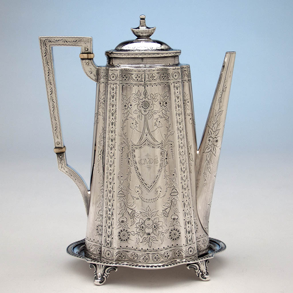 Coffee pot to Gale &amp; Willis Antique Sterling Silver Coffee and Tea Service, New York City, 1859