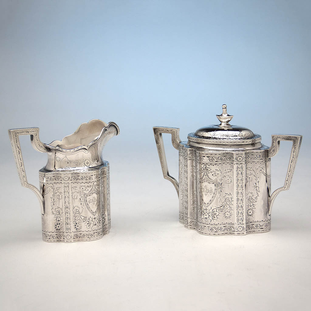 Sugar and Creamer to Gale &amp; Willis Antique Sterling Silver Coffee and Tea Service, New York City, 1859