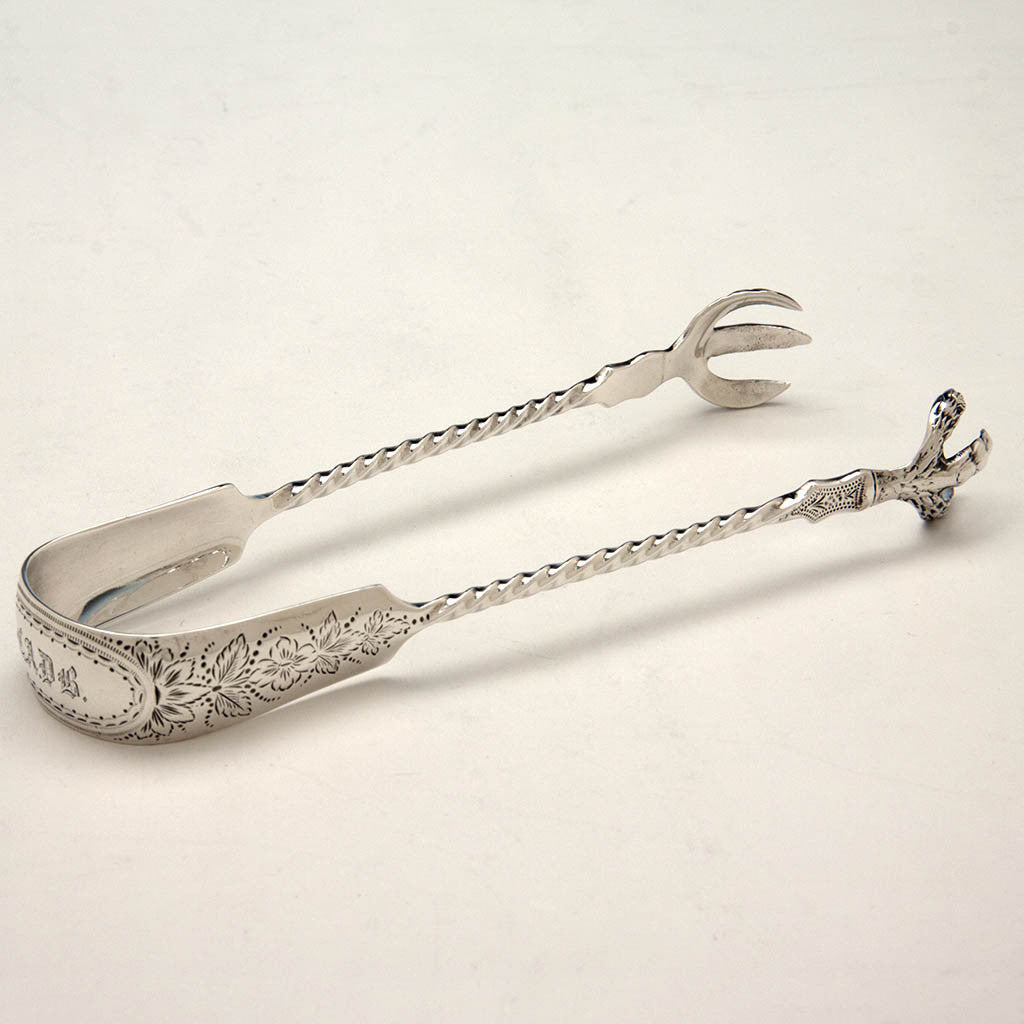 Tongs to Gale &amp; Willis Antique Sterling Silver Coffee and Tea Service, New York City, 1859