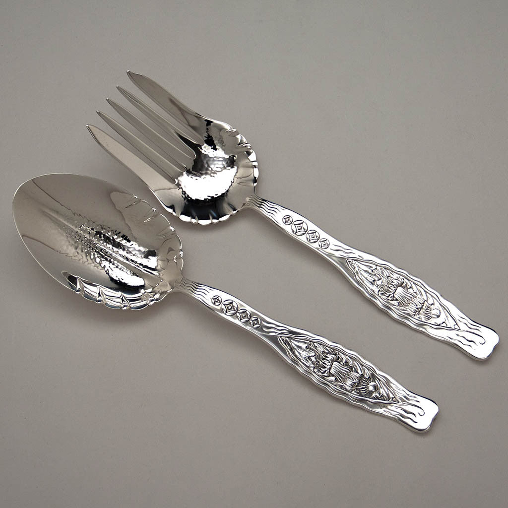 Whiting Aesthetic Movement 'Dandelion' Antique Sterling Silver Salad Set, New York City, c. 1880's 