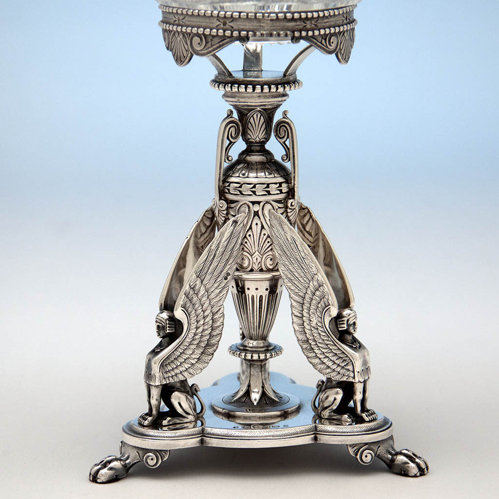 Compote Base of Victorian Sterling Silver Egyptian Revival Garniture Suite by Frederick Elkington, Birmingham, 1885/86