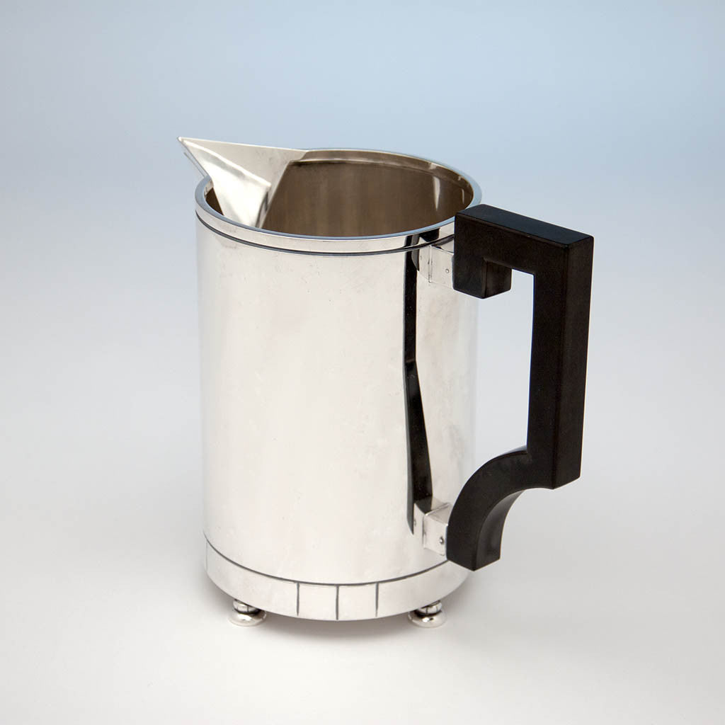 Handle to Erik Magnussen Designed for Gorham &#39;Modern American&#39; Art Deco Sterling Silver Pitcher, Providence, 1928