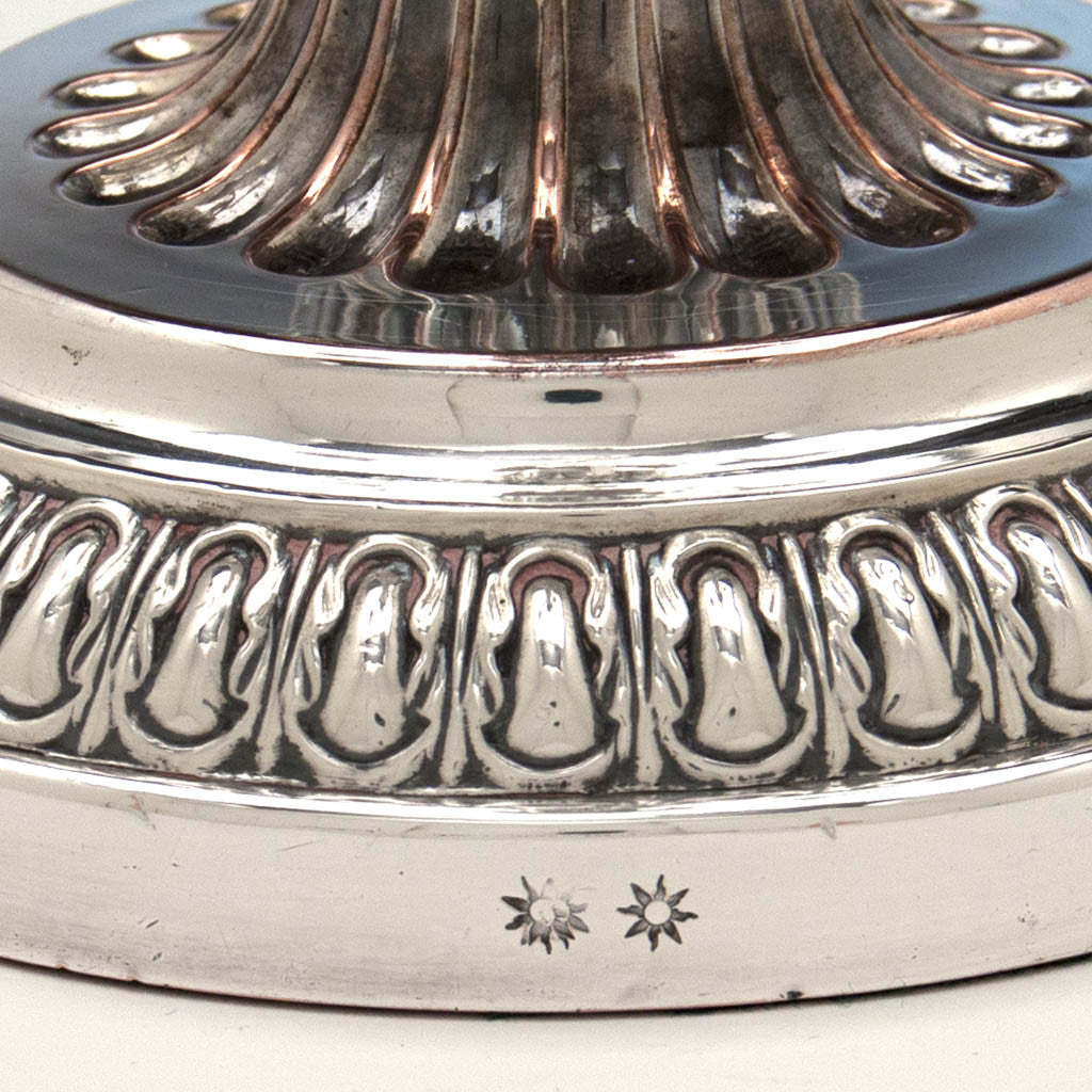 Marks on Pair of Matthew Boulton Antique Sheffield Plate 4-light Candelabra, Birmingham, England, c. 1810