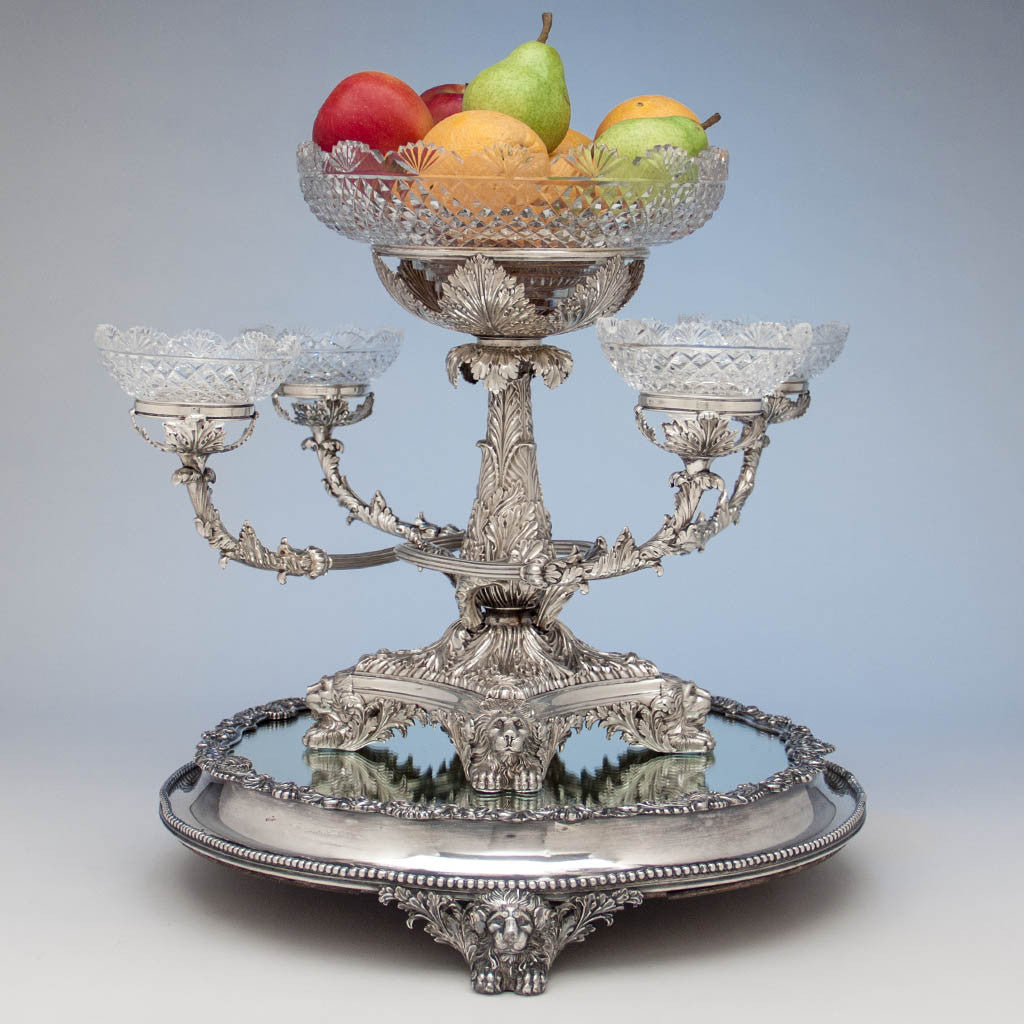 Antique Sheffield Plate Figural Epergne by T. &amp; J. Creswick, Sheffield, c. 1820