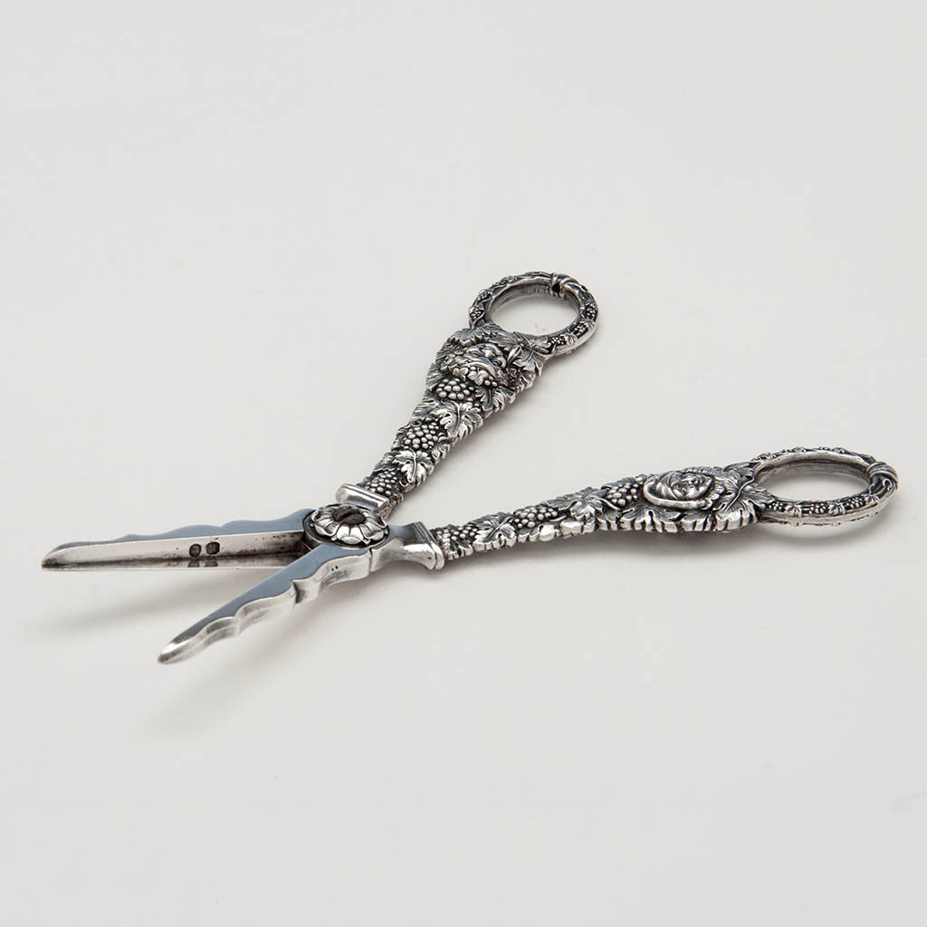 Marks on George IV Antique Sterling Silver Grape Shears by John Reily, London, 1823/24