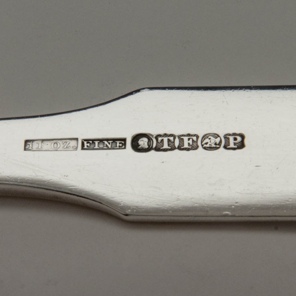 Marks on Thomas Fletcher Antique 11oz Silver Asparagus Tongs, Philadelphia, c. 1830