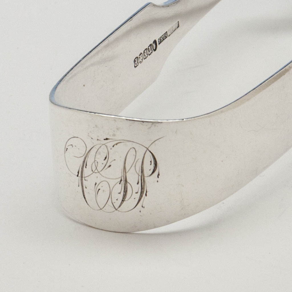 Monogram on Thomas Fletcher Antique 11oz Silver Asparagus Tongs, Philadelphia, c. 1830