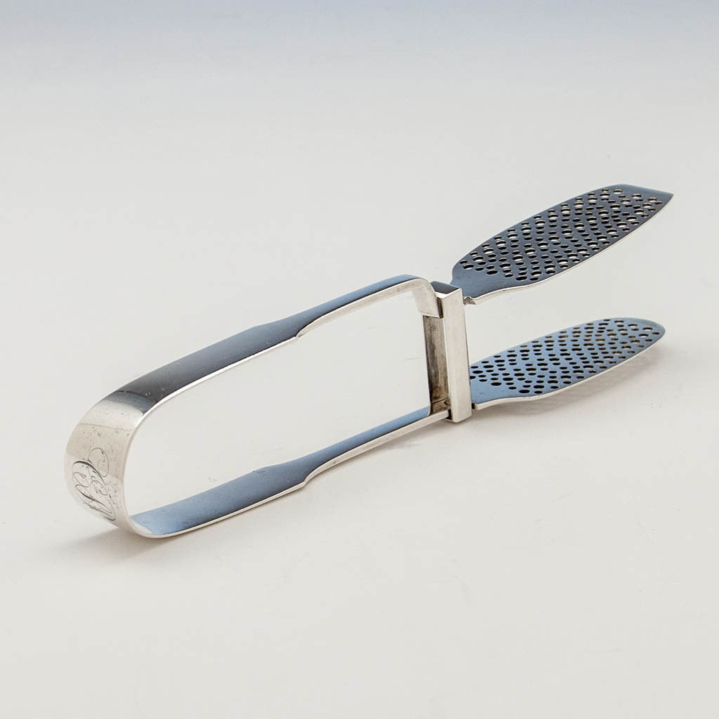 Thomas Fletcher Antique 11oz Silver Asparagus Tongs, Philadelphia, c. 1830