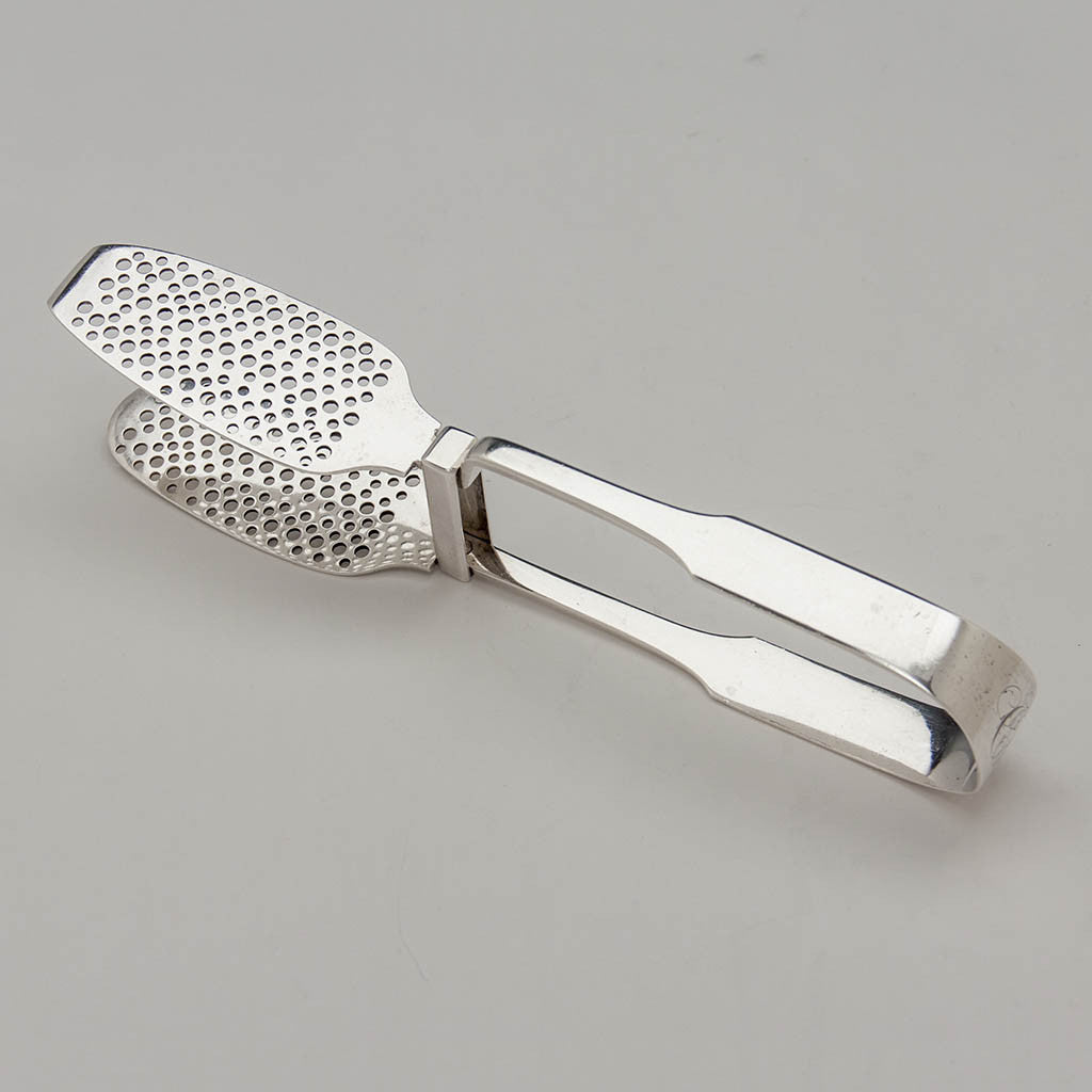 Top of Thomas Fletcher Antique 11oz Silver Asparagus Tongs, Philadelphia, c. 1830