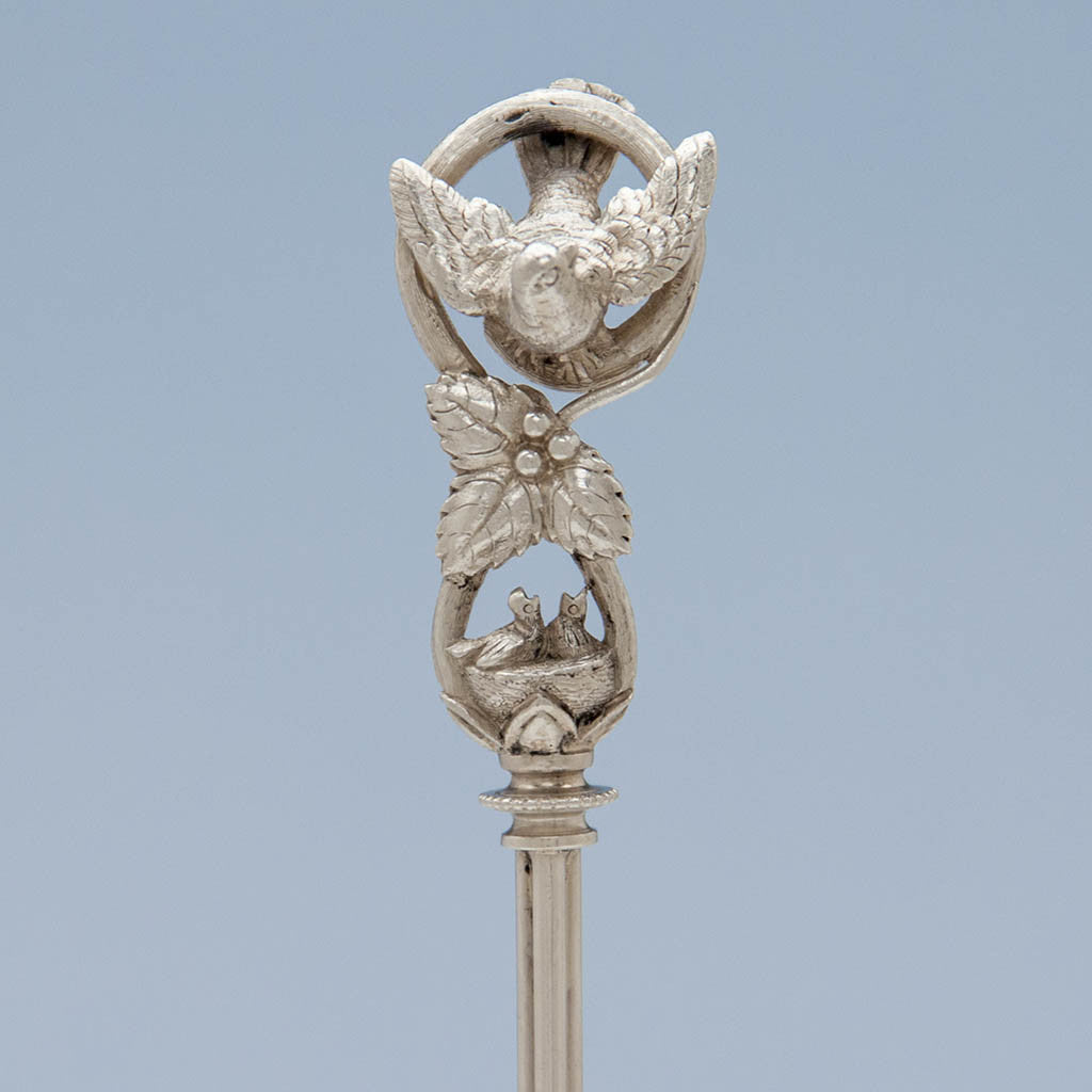 Detail of Whiting (attr.) Bird Nest Design Antique Sterling Silver Serving Spoon, c. 1870