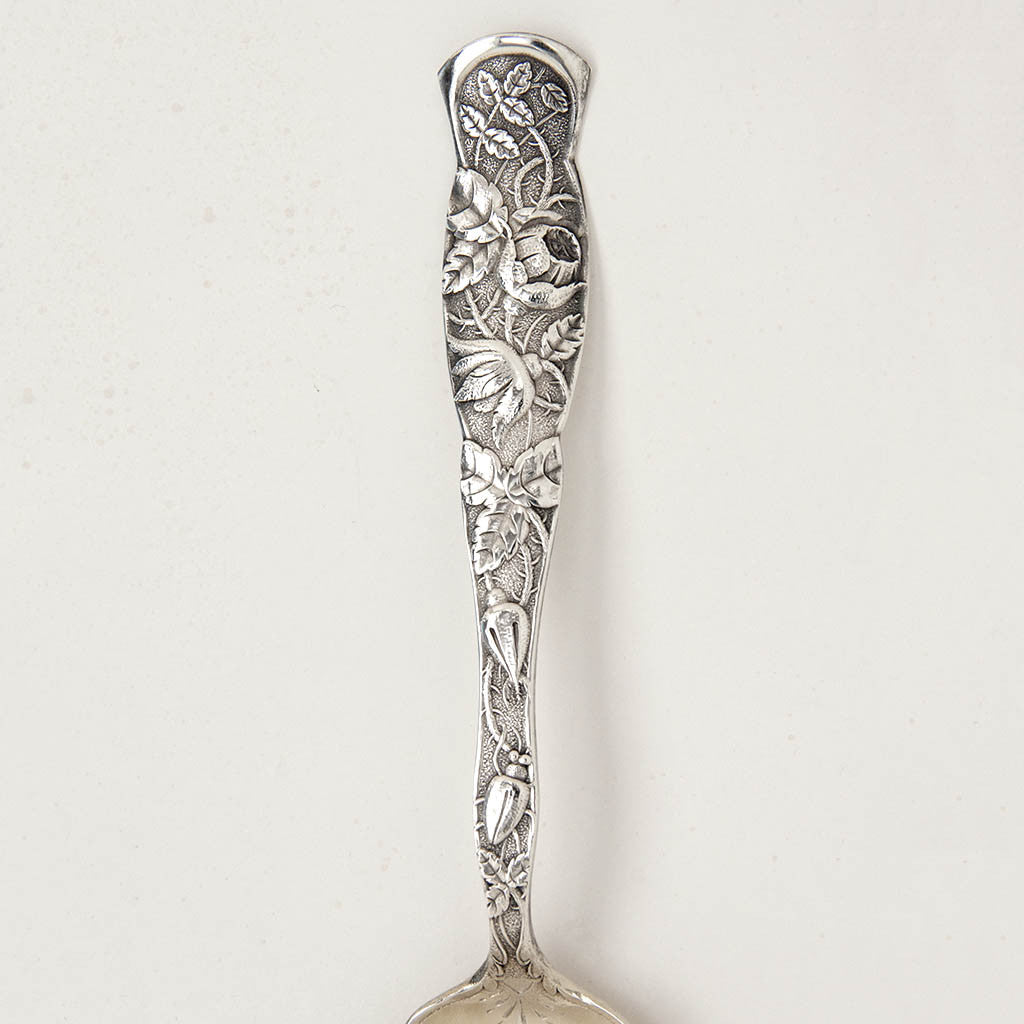 Handle to Knowles &#39;Rose&#39; Pattern Antique Sterling Silver Macaroni Server, Providence, RI, c.1890