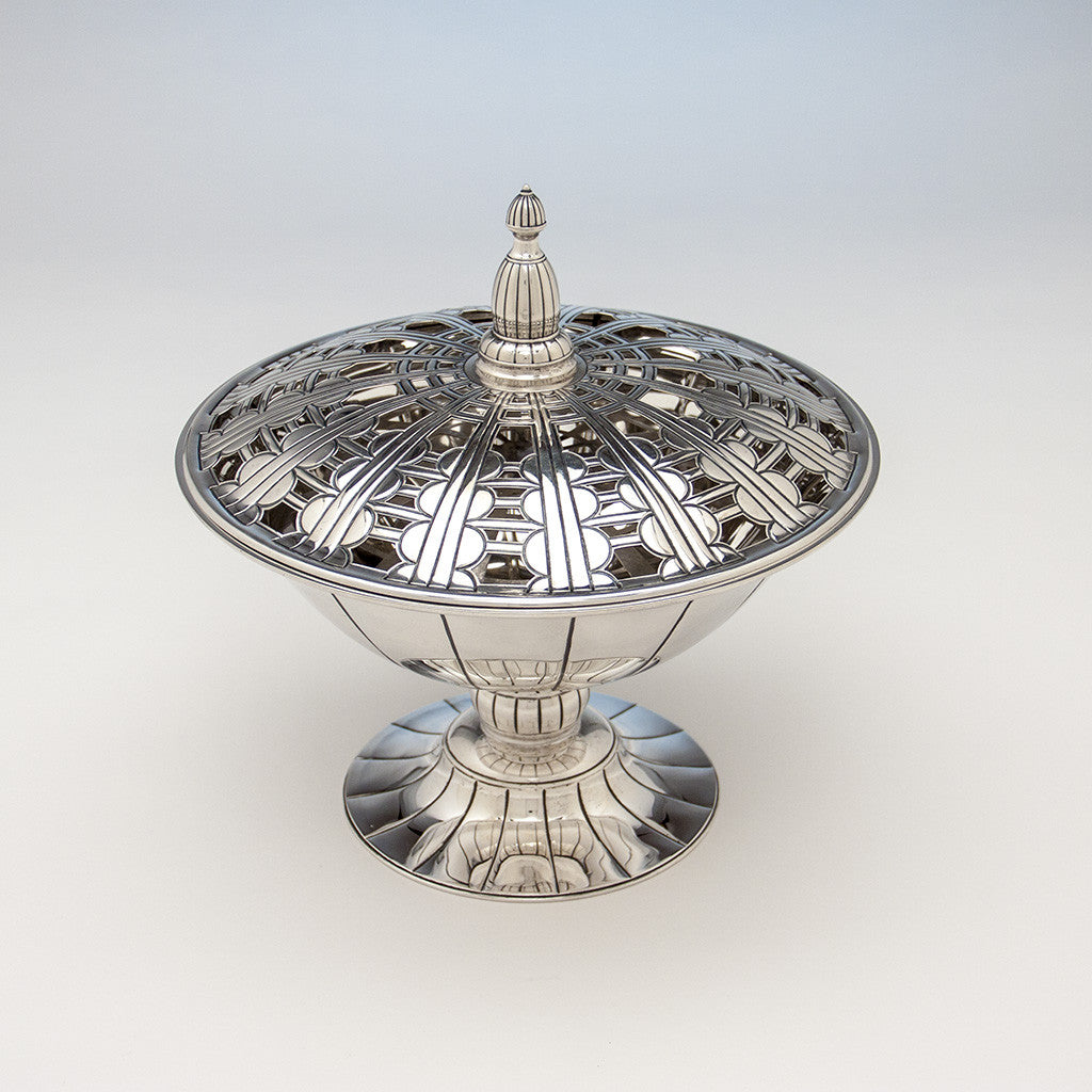 Top of Erik Magnussen for Gorham Art Deco Large Covered Centerpiece, Providence, RI, 1925 