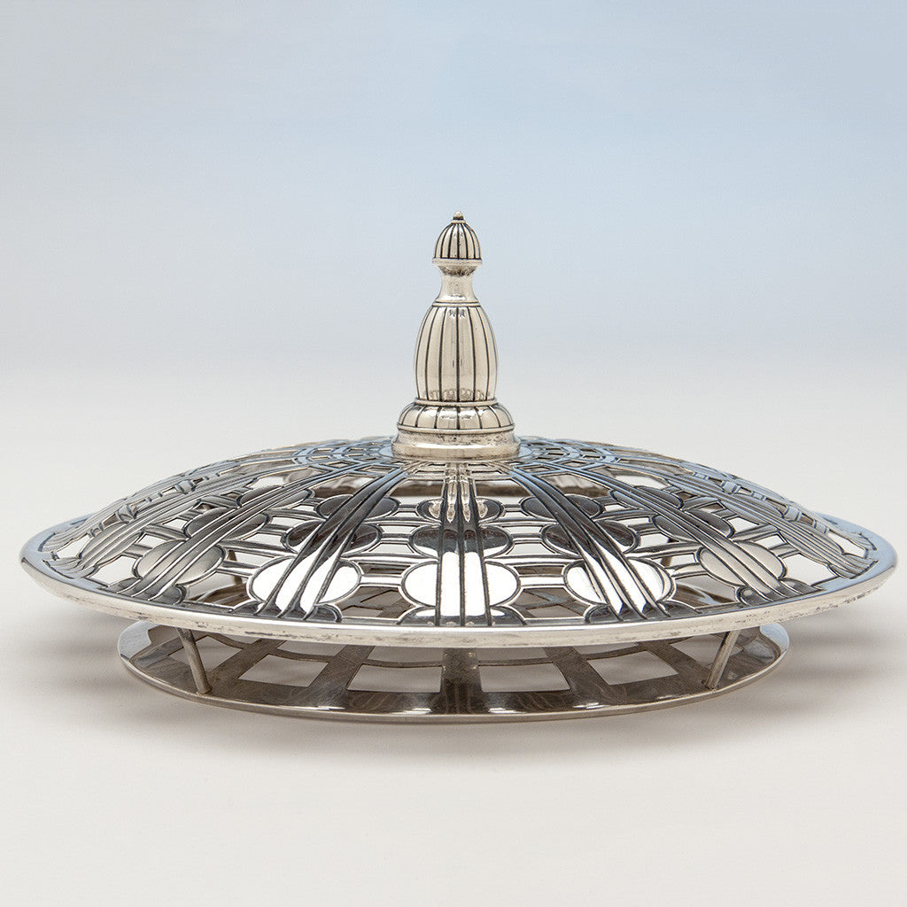 Side view of cover to Erik Magnussen for Gorham Art Deco Large Covered Centerpiece, Providence, RI, 1925 