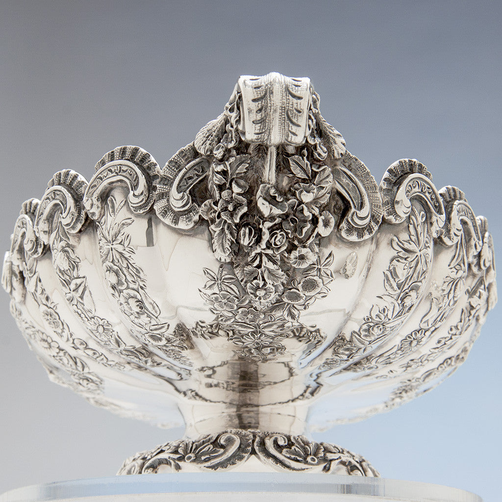 End view of Pair of S. Kirk &amp; Son Antique Sterling Silver Oval Serving Dishes, Baltimore, MD, 1891- c. 1905
