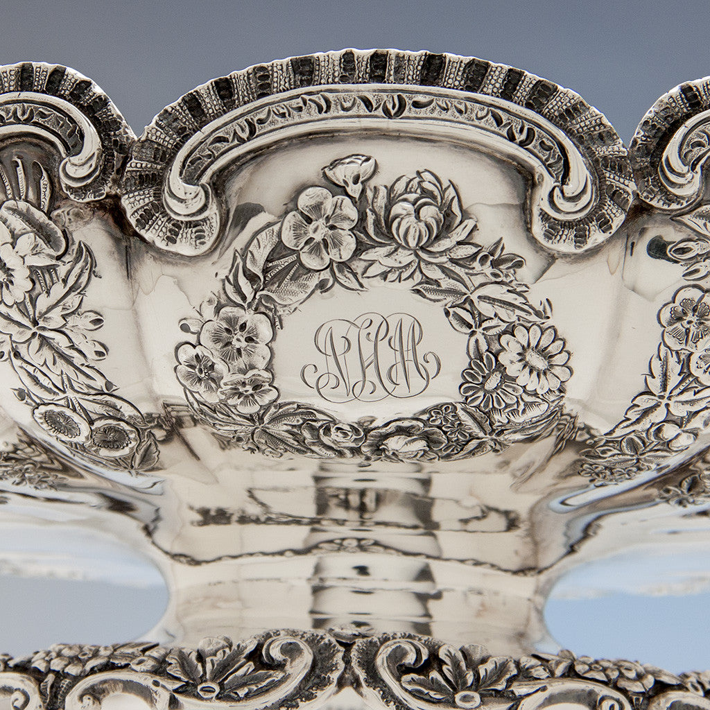 Monogram on Pair of S. Kirk &amp; Son Antique Sterling Silver Oval Serving Dishes, Baltimore, MD, 1891- c. 1905