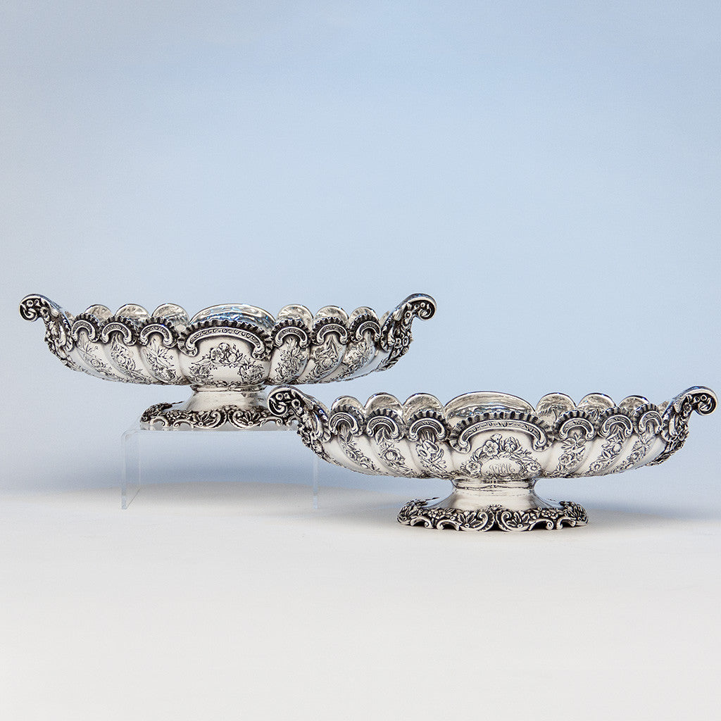 Pair of S. Kirk & Son Antique Sterling Silver Oval Serving Dishes, Baltimore, MD, 1891- c. 1905