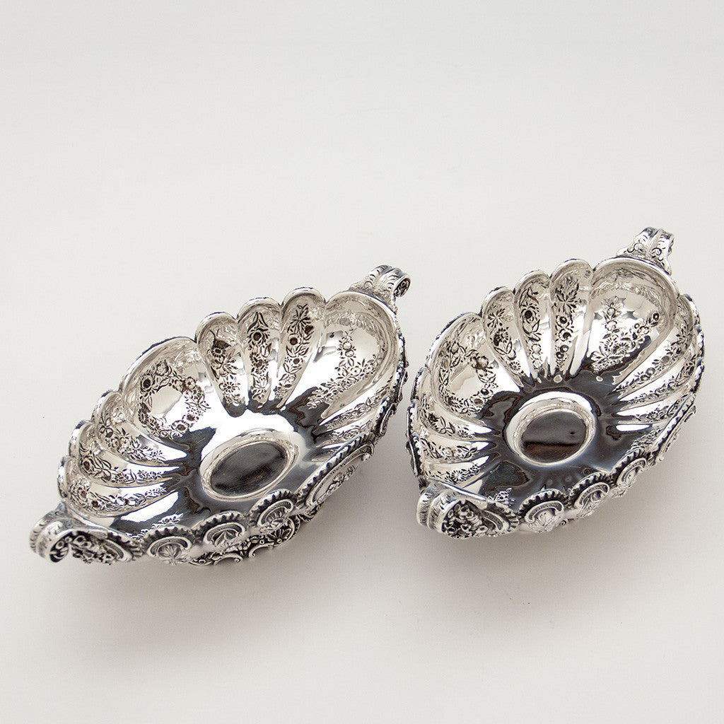 Interiors of Pair of S. Kirk &amp; Son Antique Sterling Silver Oval Serving Dishes, Baltimore, MD, 1891- c. 1905
