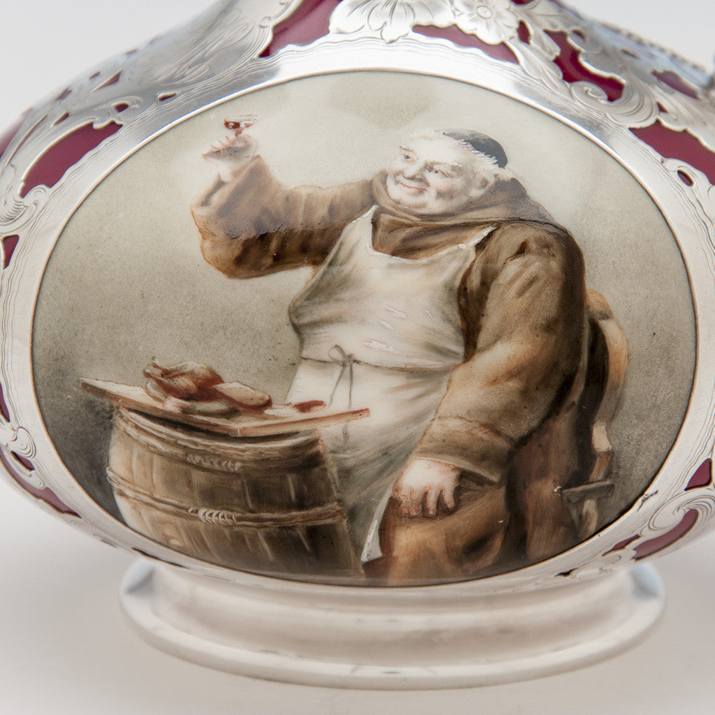 Painting on Gorham Antique Silver Overlay Porcelain Whiskey Jug, Providence, RI, c. 1896