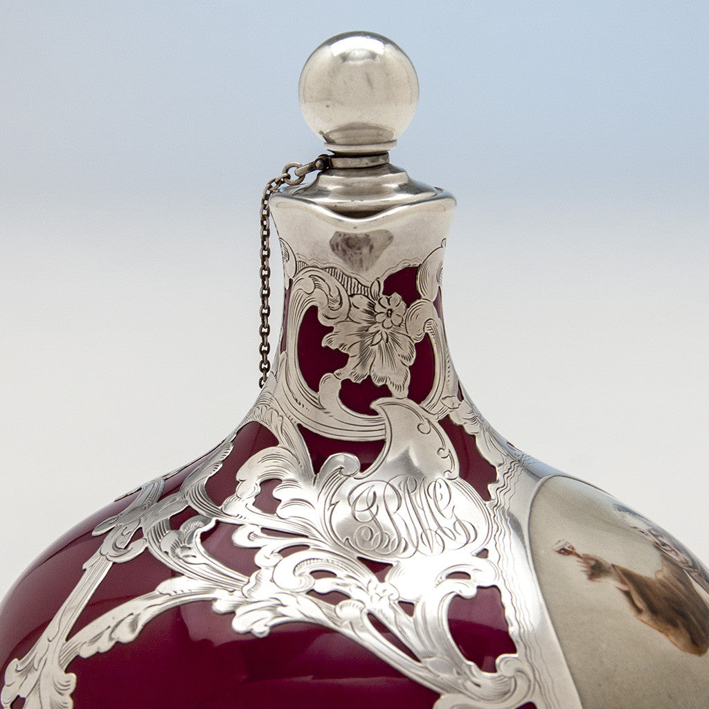 Spout to Gorham Antique Silver Overlay Porcelain Whiskey Jug, Providence, RI, c. 1896