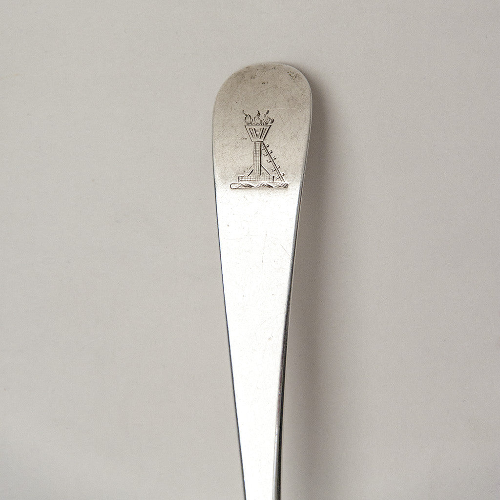 Crest on Irish Antique Sterling Silver Gravy Ladle, William Cummins, Dublin, 1821