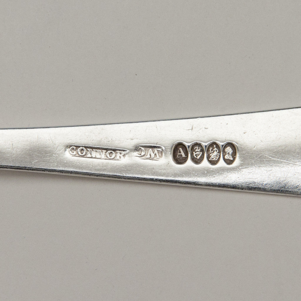 Marks on Irish Antique Sterling Silver Gravy Ladle, William Cummins, Dublin, 1821