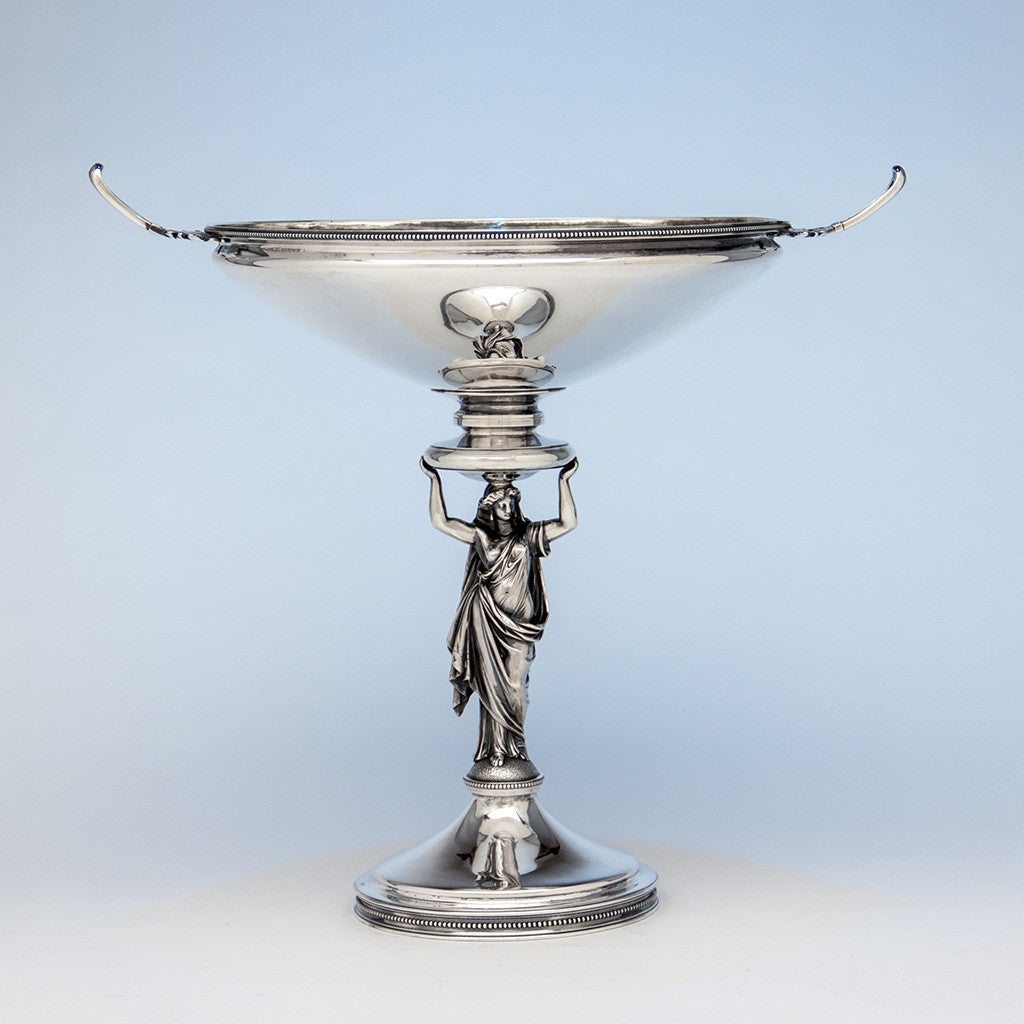 Gorham Antique Sterling Silver Figural Centerpiece Bowl or Fruit Stand, Providence, RI, 1868, retailed by Tiffany & Company