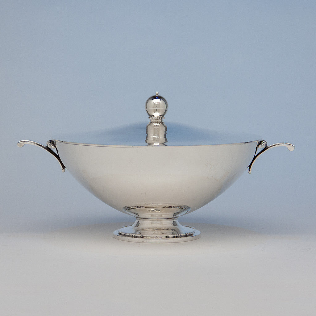Tuttle Silversmiths Sterling Silver Modernist Covered Bowl, Boston, 1938