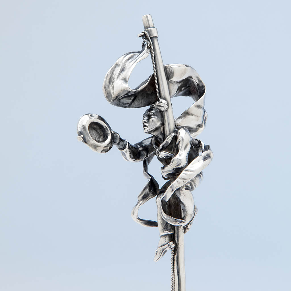 Handle front of Tiffany &amp; Co Antique Sterling Silver Figural Punch Ladle, New York City, 1870-75