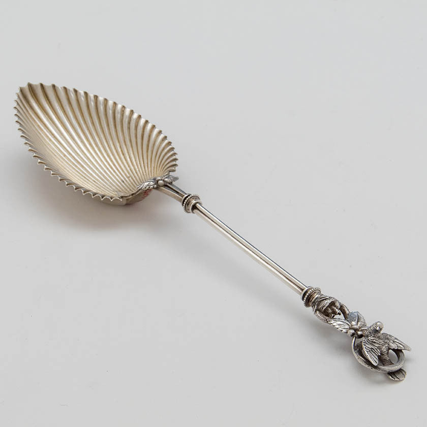 Whiting (attr) Bird Design Antique Sterling Silver Serving Spoon, c. 1870