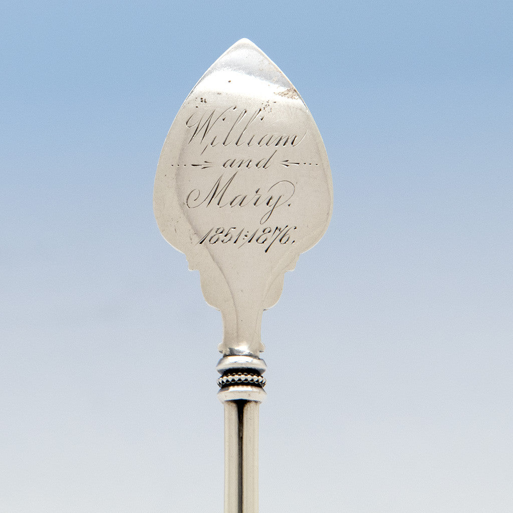 Inscription on the Whiting &#39;Bird on Nest&#39; Antique Sterling Silver Macaroni Server, North Attleboro, MA or New York City, c. 1876