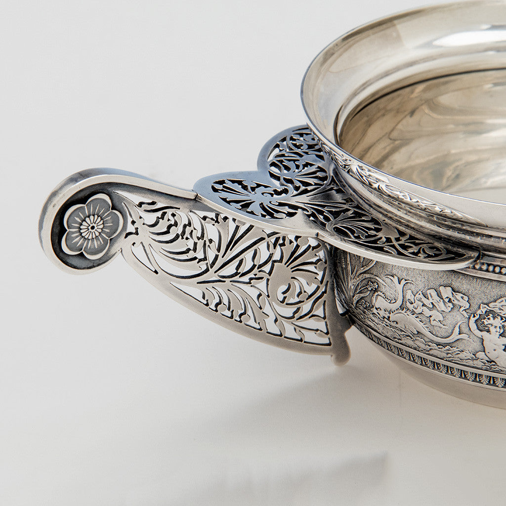 Handle detail on the Gorham Antique Sterling Silver Porringer, Providence, RI, 1874