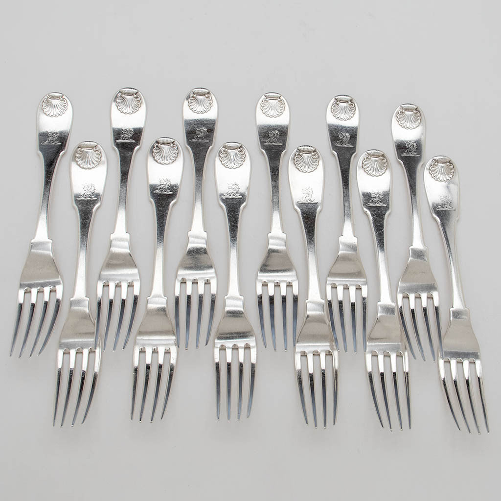 Charles Alexander Burnett Antique Coin Silver Dinner Forks, Georgetown, Washington, DC, c. 1820 - set of 12