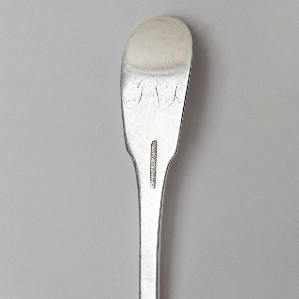 Monogram and mark on the Charles Alexander Burnett Antique Coin Silver Dinner Forks, Georgetown, Washington, DC, c. 1820 - set of 12