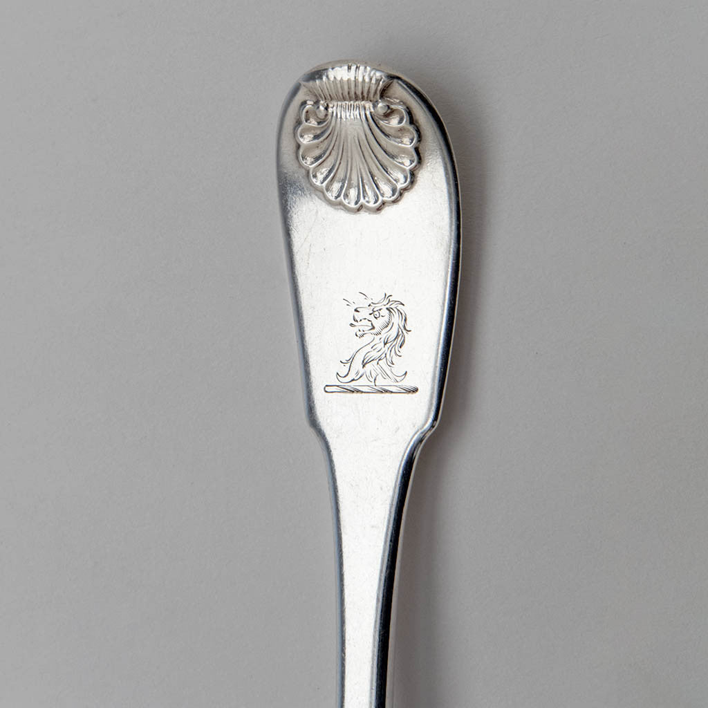 Patetrn and crest on the Charles Alexander Burnett Antique Coin Silver Dinner Forks, Georgetown, Washington, DC, c. 1820 - set of 12