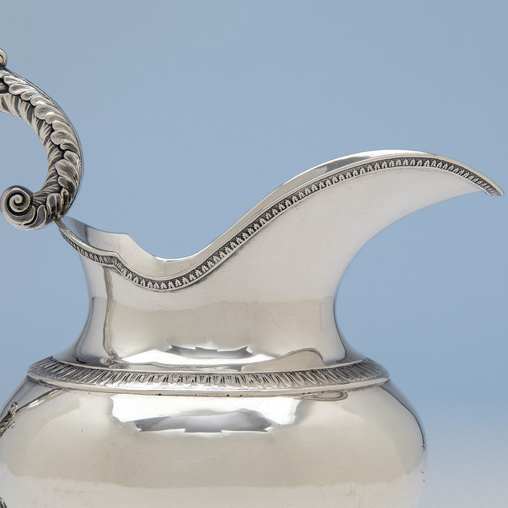 Spout on the Thomas Fletcher (attributed) American Classical Silver Water Pitcher retailed by Baldwin Gardiner, New York, c. 1835-40