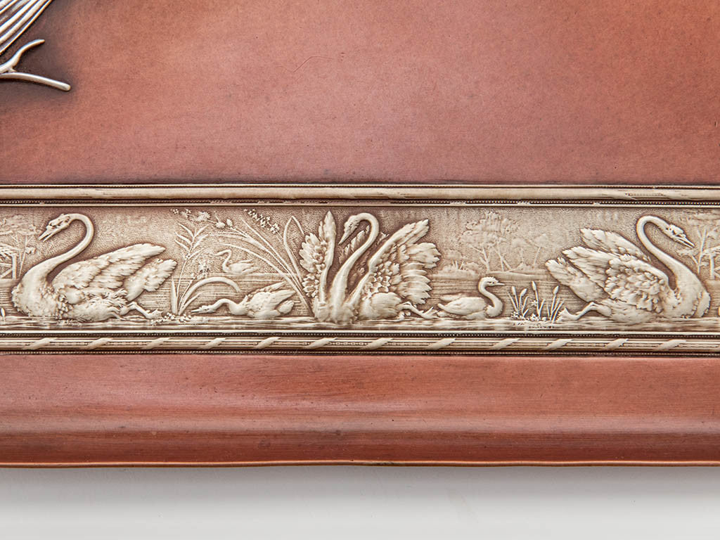 Inset band on Gorham Antique Mixed Metal Square Tray, Providence, RI, 1882