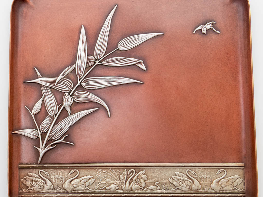 Interior of Gorham Antique Mixed Metal Square Tray, Providence, RI, 1882