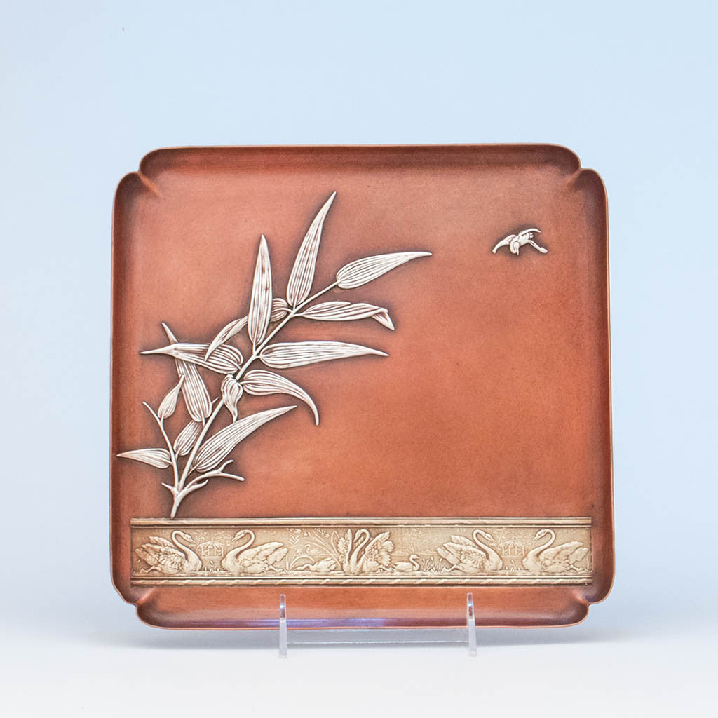 Gorham Antique Mixed Metal Square Tray, Providence, RI, 1882