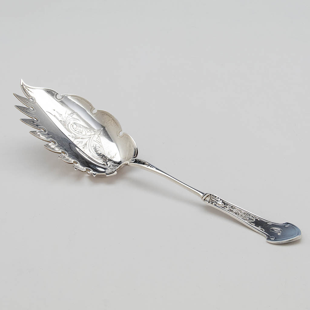 Gorham &#39;Corinthian&#39; Pattern Antique Sterling Silver &#39;Macaroni&#39; or Pasta Server, Providence, RI, c. 1870&#39;s