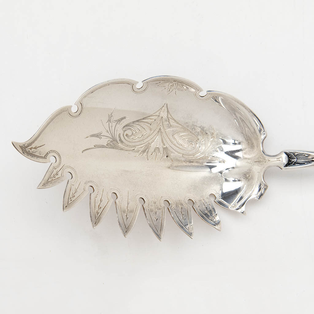 Bowl of Gorham &#39;Corinthian&#39; Pattern Antique Sterling Silver &#39;Macaroni&#39; or Pasta Server, Providence, RI, c. 1870&#39;s