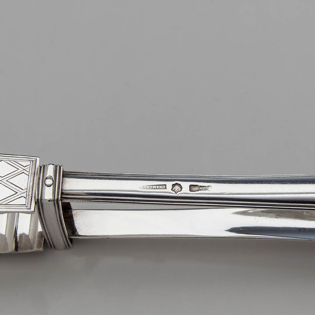 Handle marks on Pavel Sazikov Antique Russian Silver Asparagus Tongs, Moscow, 1846 