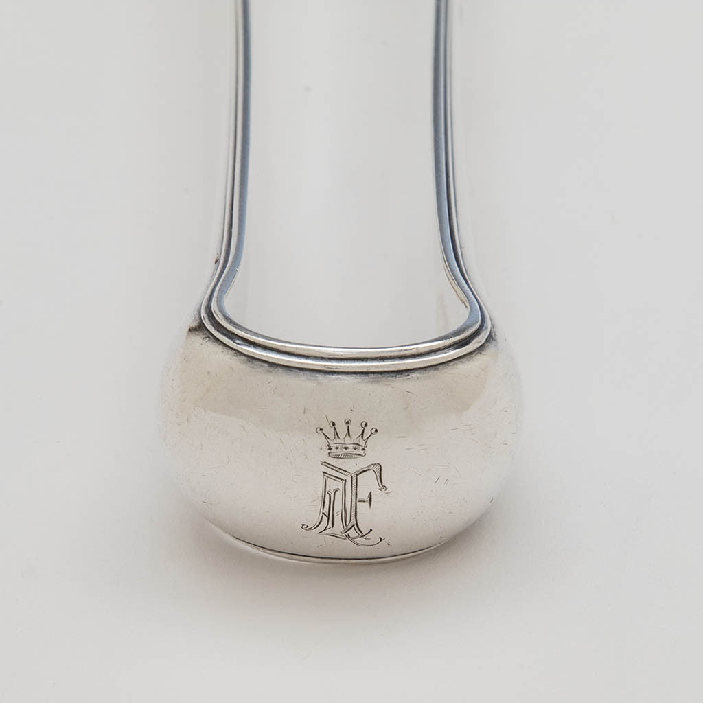 Engraving on Pavel Sazikov Antique Russian Silver Asparagus Tongs, Moscow, 1846 