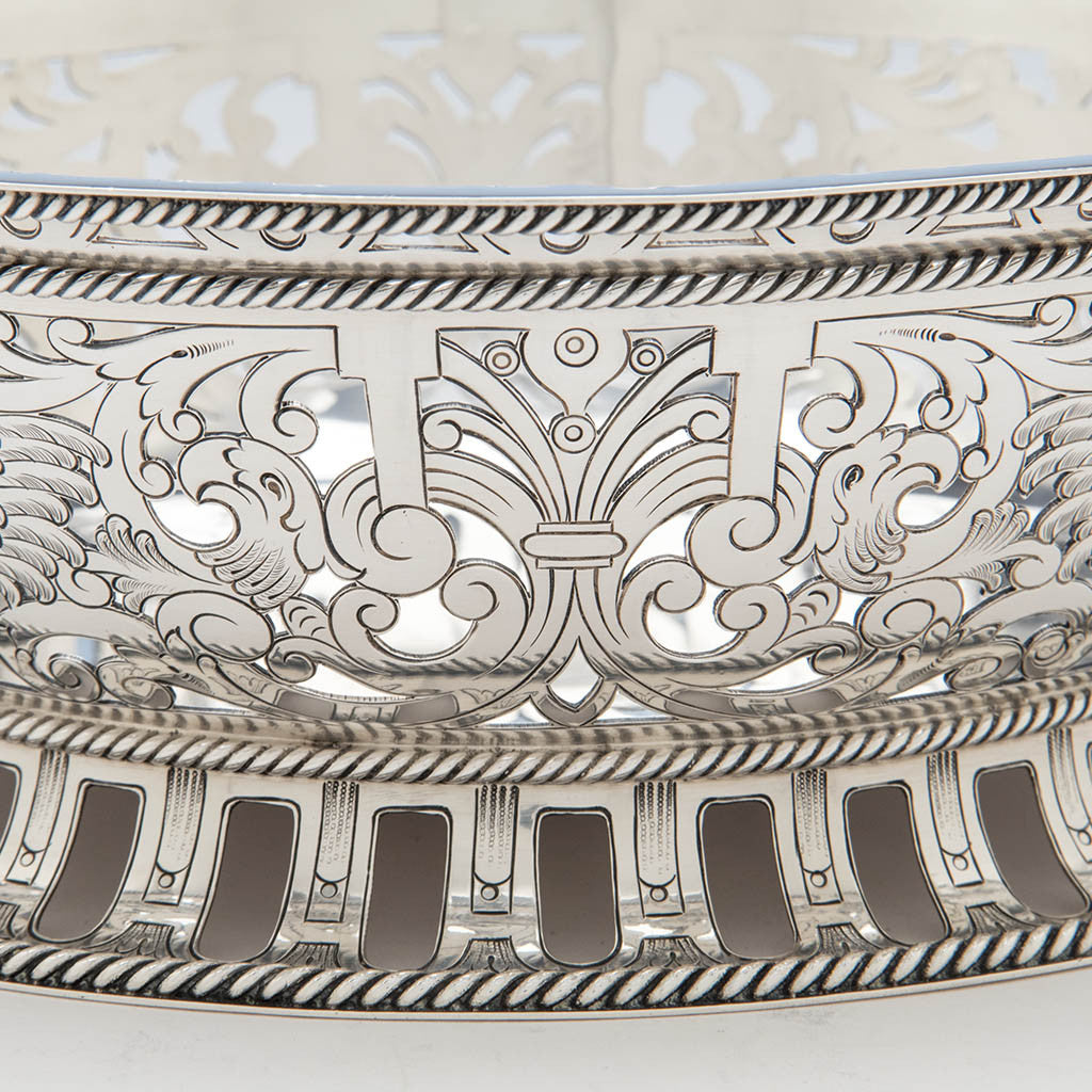 Decoration detail on Gorham Antique Sterling Silver Centerpiece Bowl with Liner, Providence, RI, 1913
