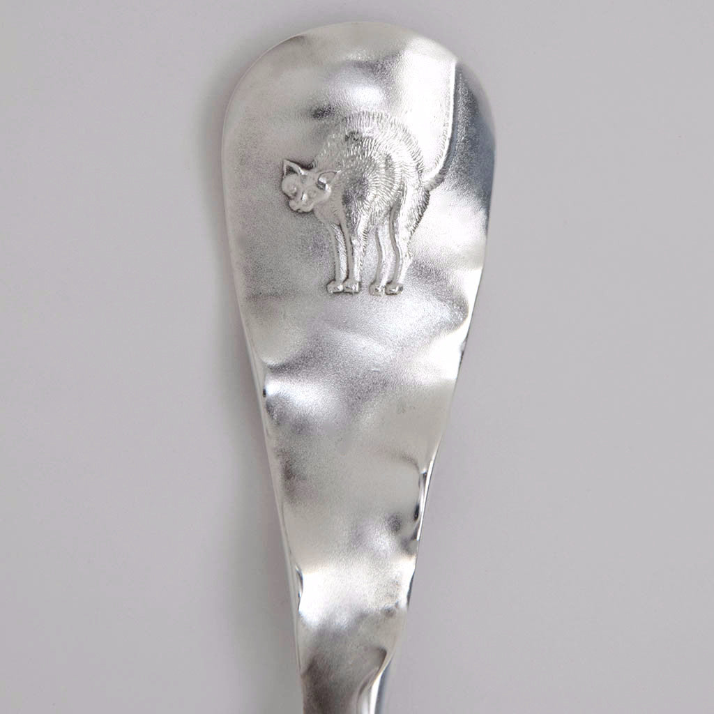 Cat on Whiting Cat and Mouse Antique Sterling Silver Cheese Scoop, New York City, c. 1885