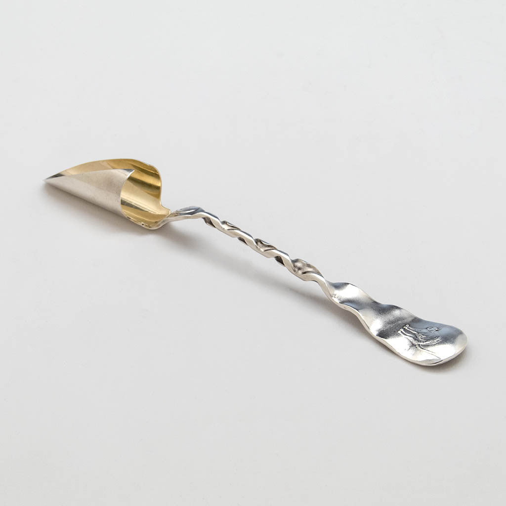 Whiting Cat and Mouse Antique Sterling Silver Cheese Scoop, New York City, c. 1885