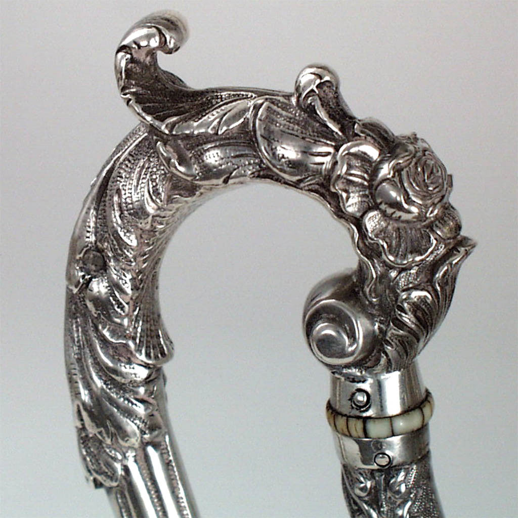 Handle detail on the Andrew Ellicott Warner: The Tucker Family Tea and Coffee Service, Baltimore, c. 1840
